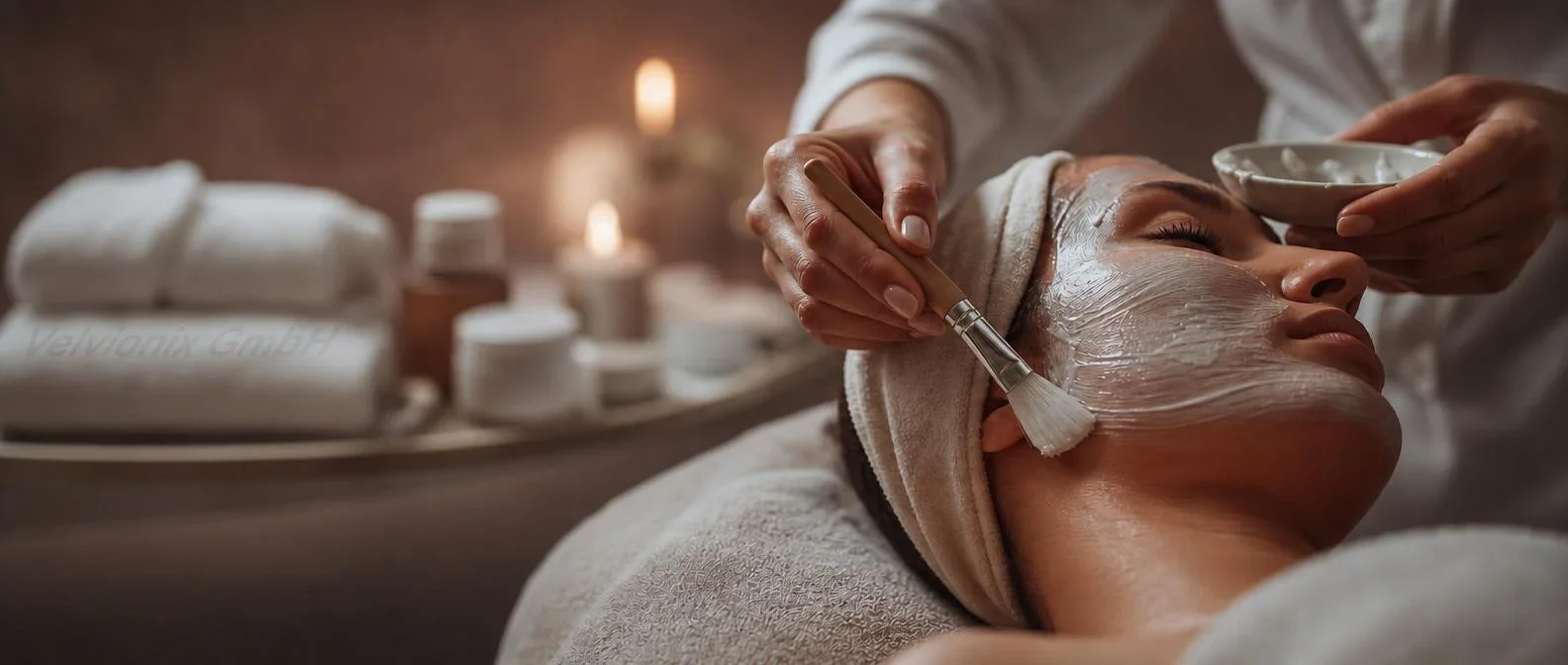 Decorative industry image: facial treatment in a calm beauty studio atmosphere