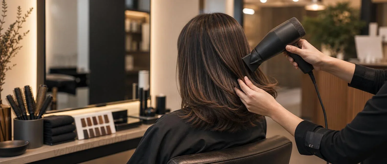 Decorative industry image: hair salon with styling moment, hairstyle and warm salon lighting