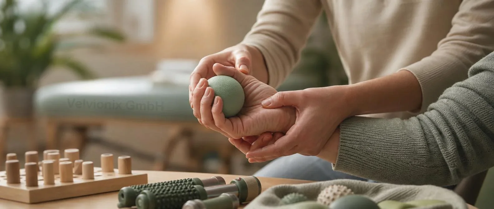 Dekoratives Branchenmotiv: Handtherapie-Übung in der Ergotherapie