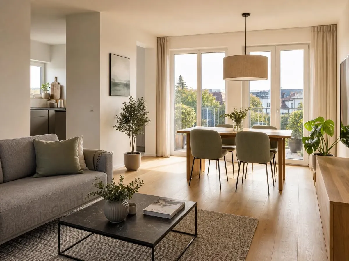 Heller Wohn- und Essbereich einer gepflegten Wohnung