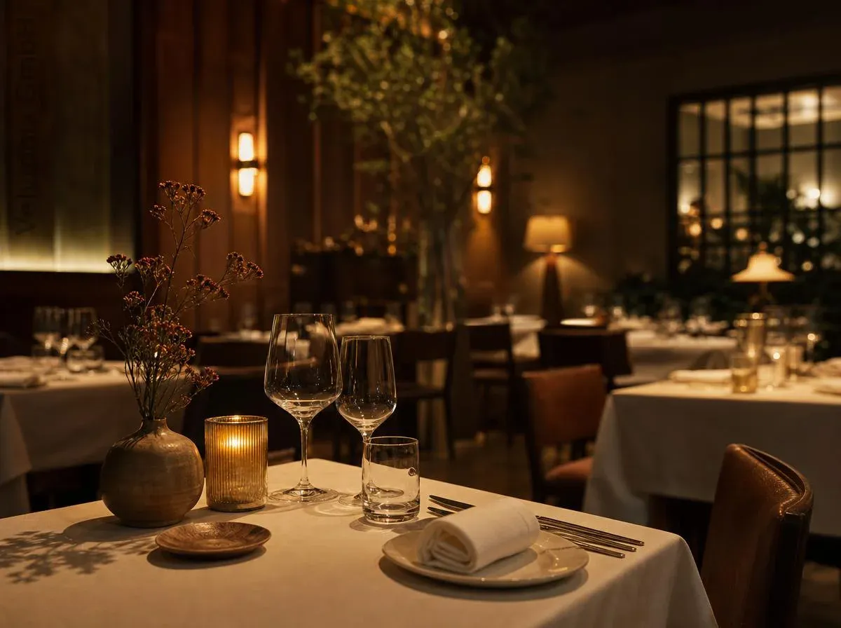 Restaurant interior with warm evening atmosphere