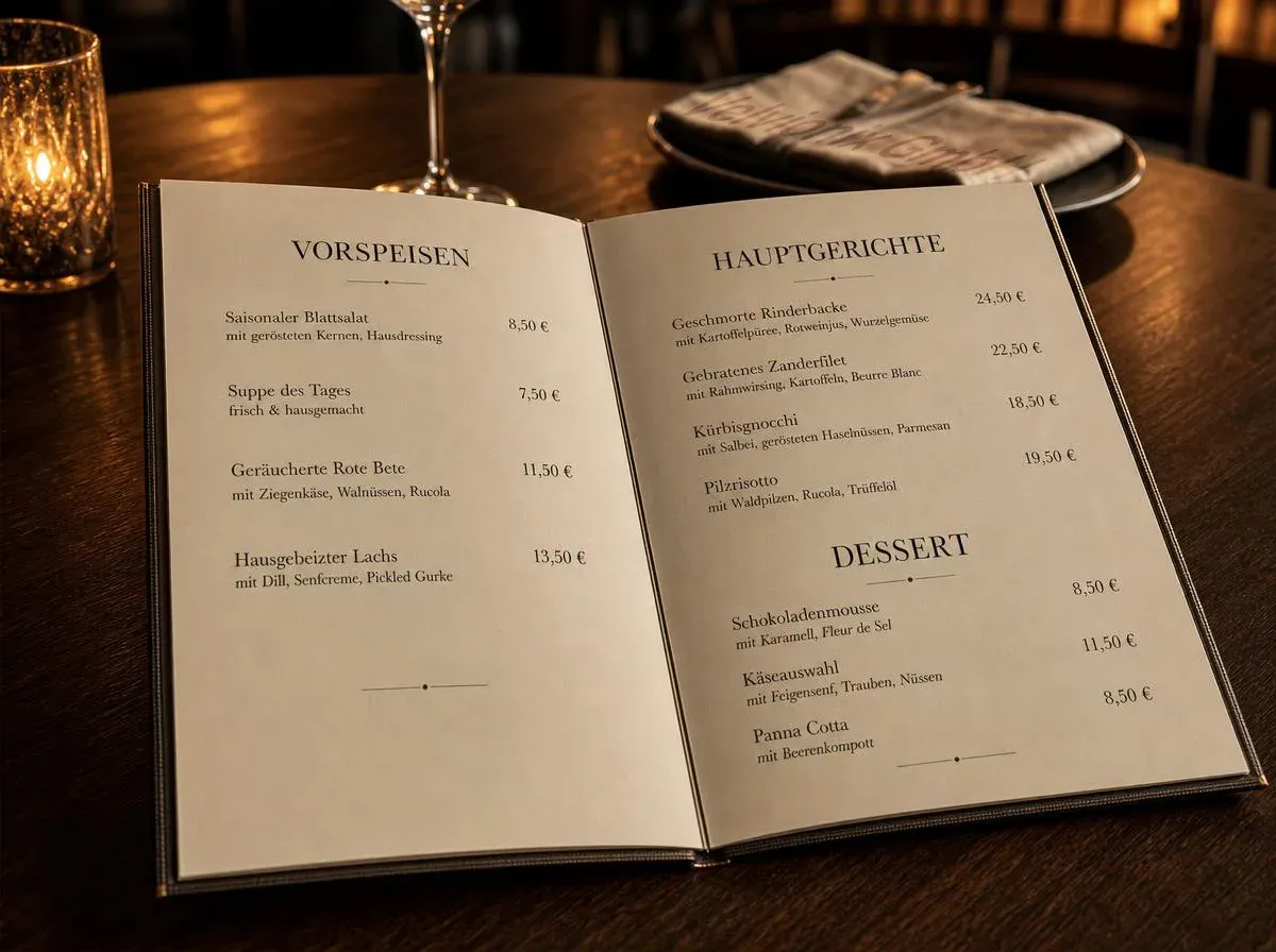 Opened restaurant menu on the table